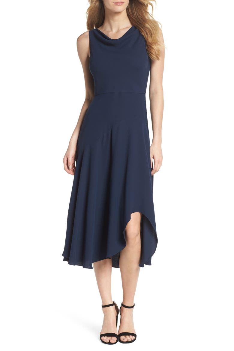 Juliet Cowl Neck Crepe Dress, Main, color, NAVY NIGHT