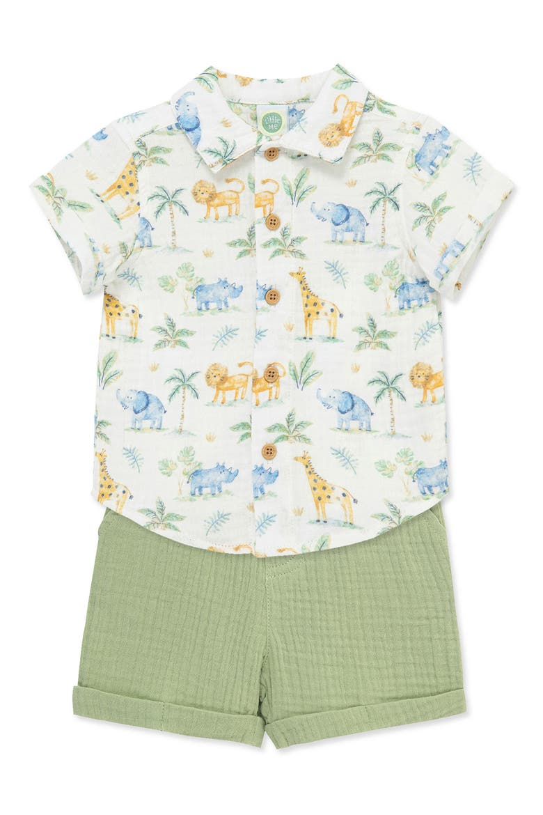 Jungle Cotton Button-Up Shirt & Shorts Set, Alternate, color, GREEN