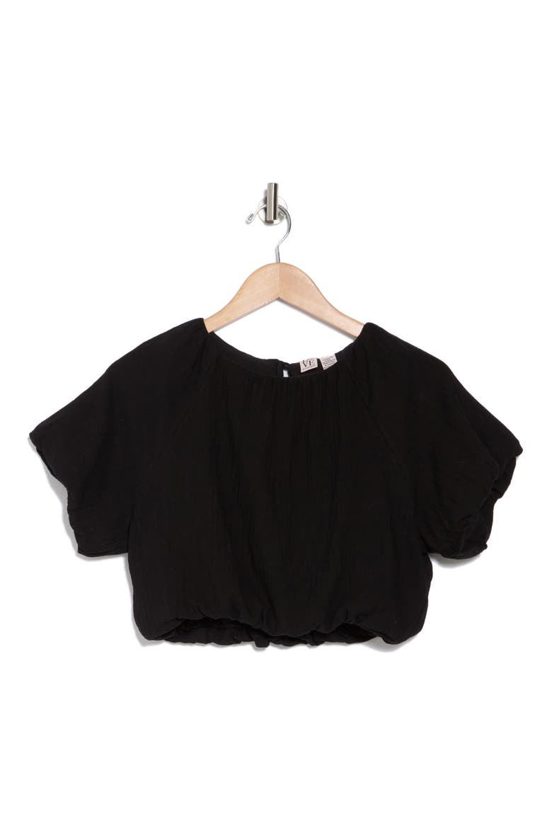 Anna Bubble Hem Crop Top, Alternate, color, BLACK