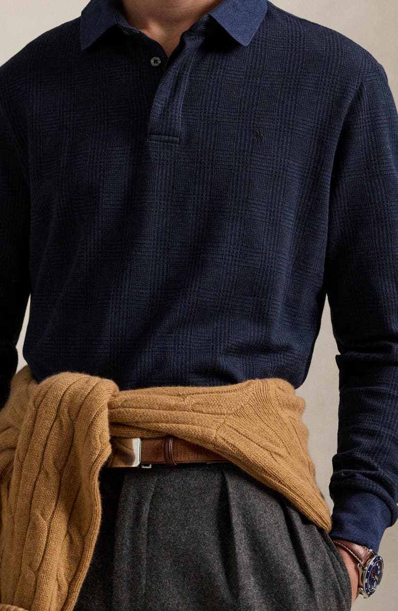 Polo Ralph Lauren Classic Fit Glen Plaid Long Sleeve Cotton Polo, Alternate, color, Jacquard Medieval Blue