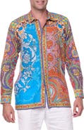 RANEES Filigree Print Linen & Cotton Blend Button-Up Shirt