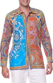 RANEES Filigree Print Linen & Cotton Blend Button-Up Shirt