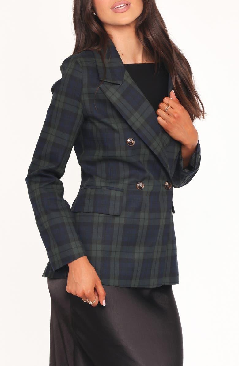Petal & Pup Juliette Plaid Double Breasted Blazer, Alternate, color, Green Plaid