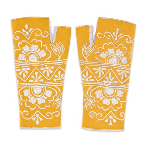 Women's Artisan Crafted Fleece Lined Lawsone Fingerless Gloves