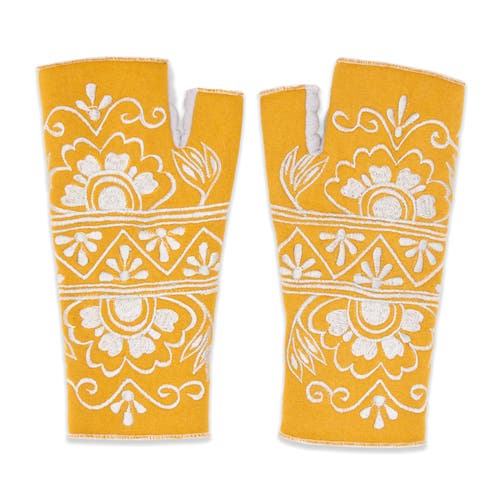 Feelgoodz Artisan Crafted Fleece Lined Lawsone Fingerless Gloves In Orange