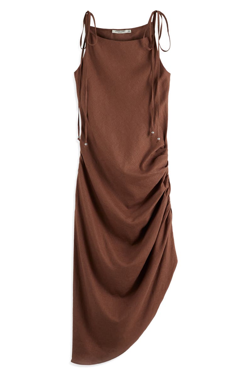 Scotch & Soda Stretch Linen Blend Asymmetric Midi Dress, Alternate, color, Cold Brew
