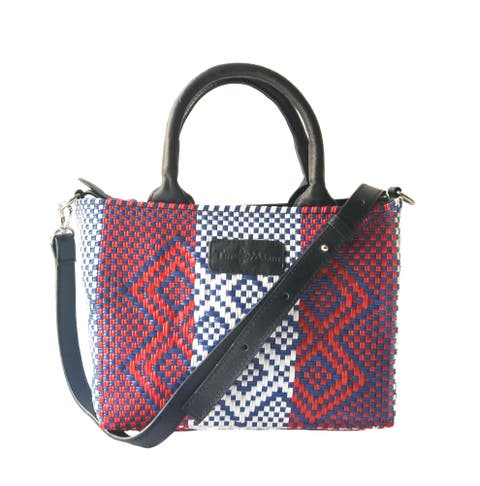 Small Woven Crossbody Bag with Leather