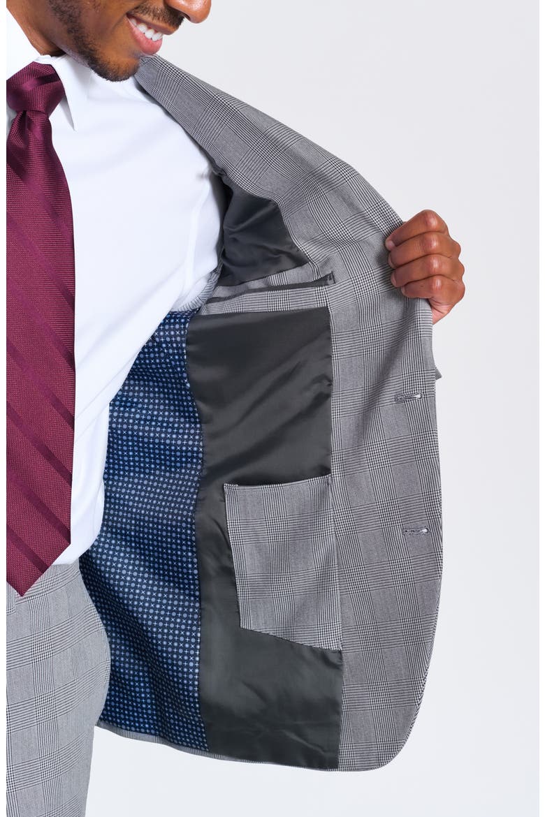 Gray Glenplaid Print Trim-Fit Suit, Alternate, color, BLACK