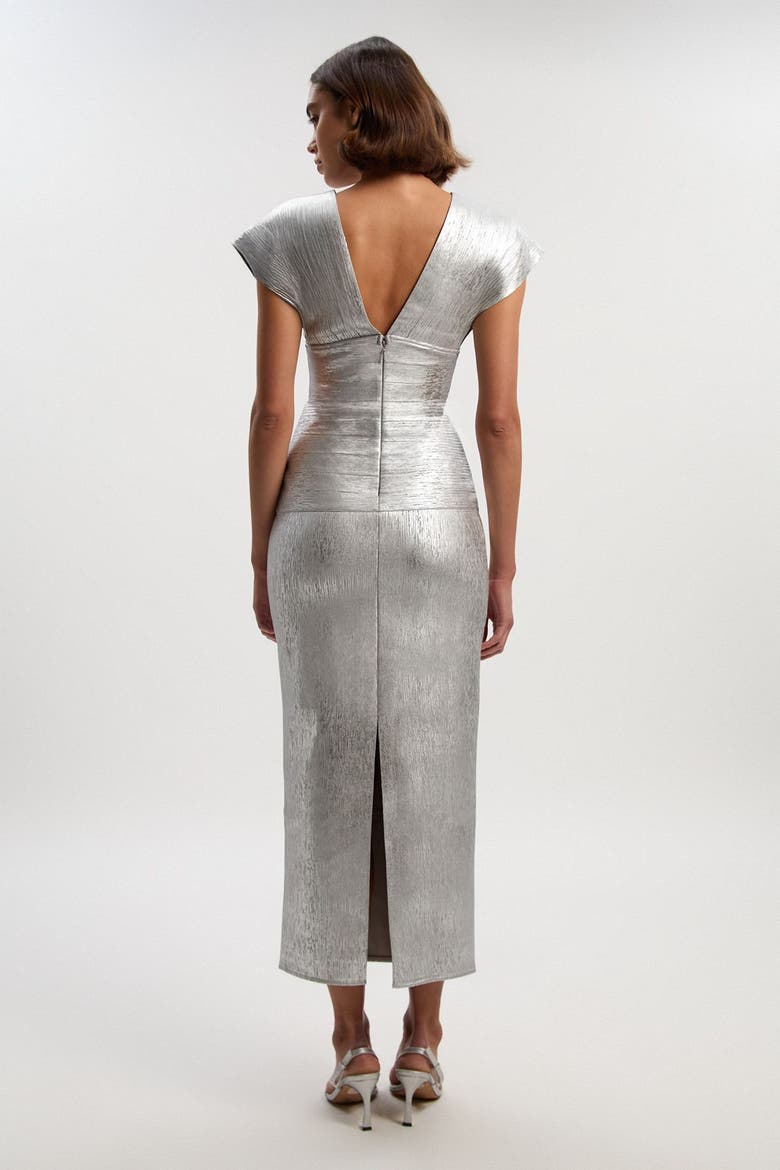 Deep V-Neck Angel Sleeve Maxi Dress, Alternate, color, Silver