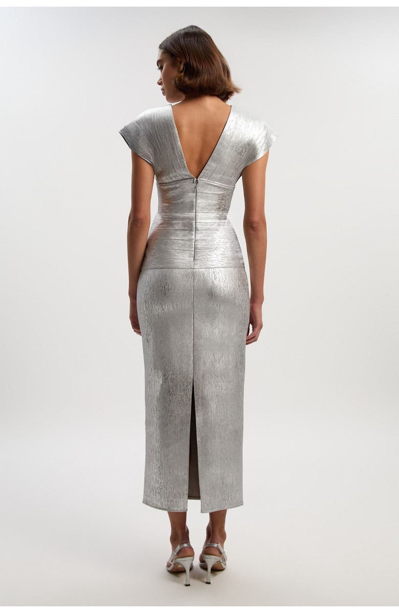 Karen Millen Metallic Angel Sleeve Knit Maxi Dress, Alternate, color, Silver
