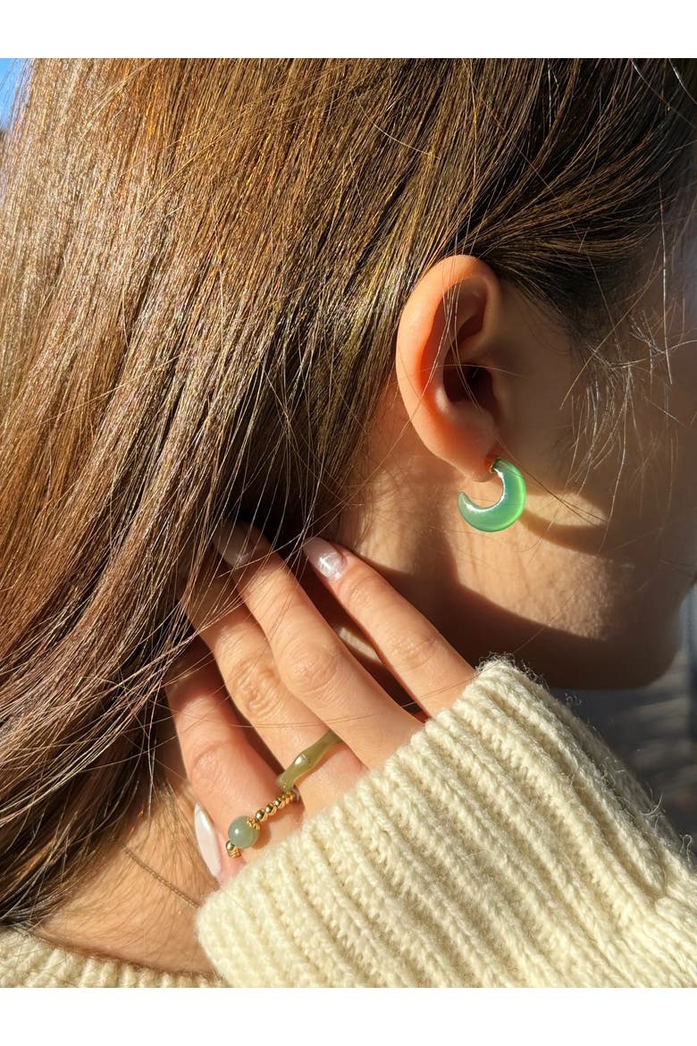 Half moon Green chalcedony earrings, Alternate, color, Bright green