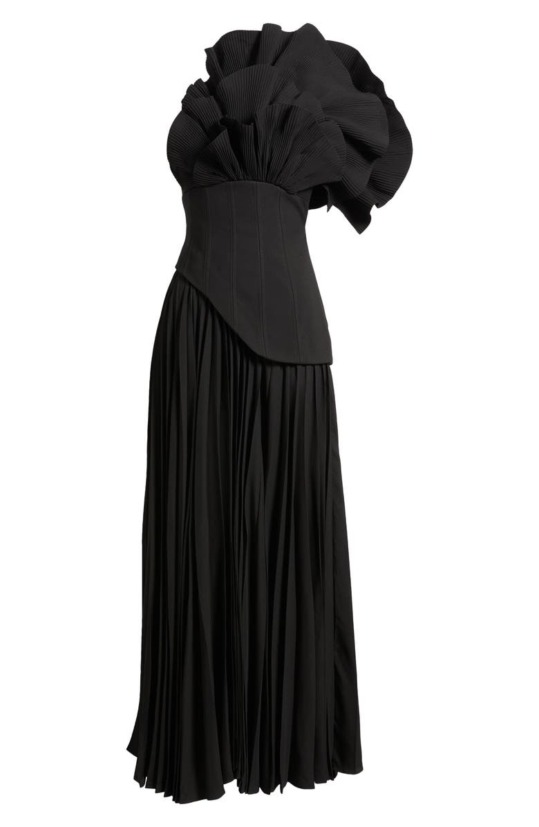 Acler Whittington Ruffle One-Shoulder Gown, Alternate, color, Black