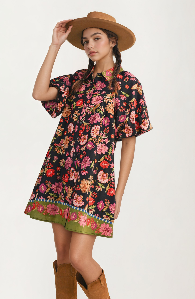 Knit and Lounge Button Front Floral Shirt Dress, Alternate, color, Floral Print