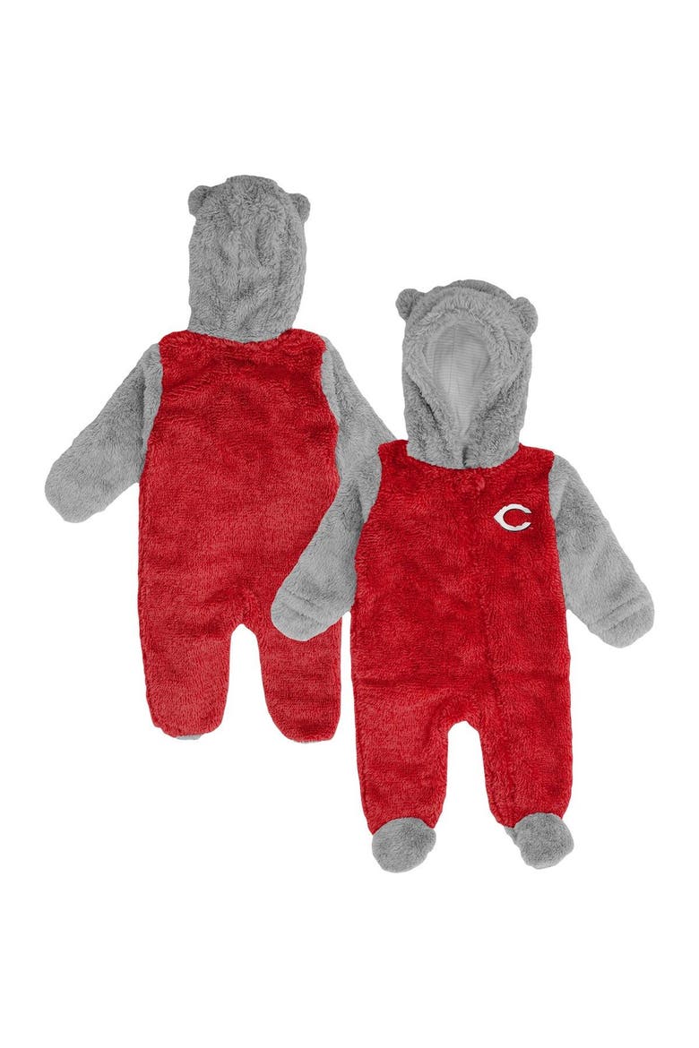 Newborn and Infant Red/Gray Cincinnati Reds Game Nap Teddy Fleece Bunting Full-Zip Sleeper, Main, color, Red