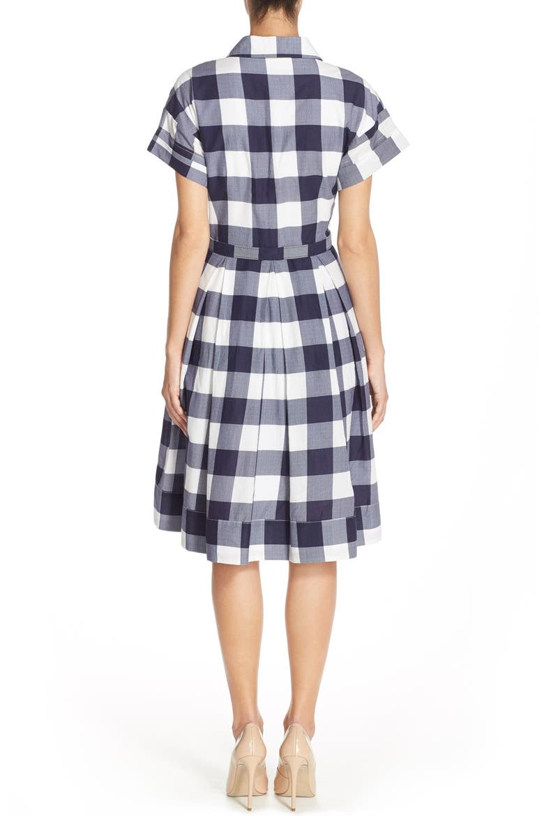 Woven Gingham Shirtdress, Alternate, color, NAVY/ IVORY