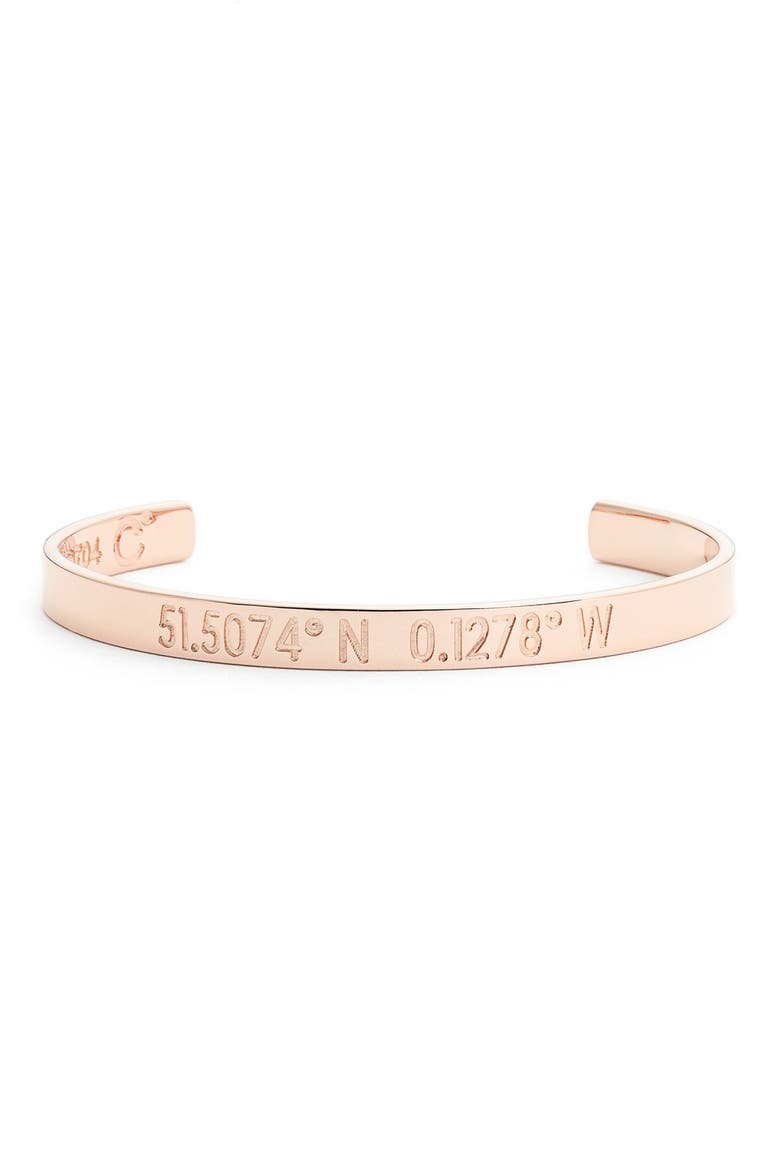'Compass - Legend' Engraved Cuff, Main, color, ROSE GOLD- LONDON