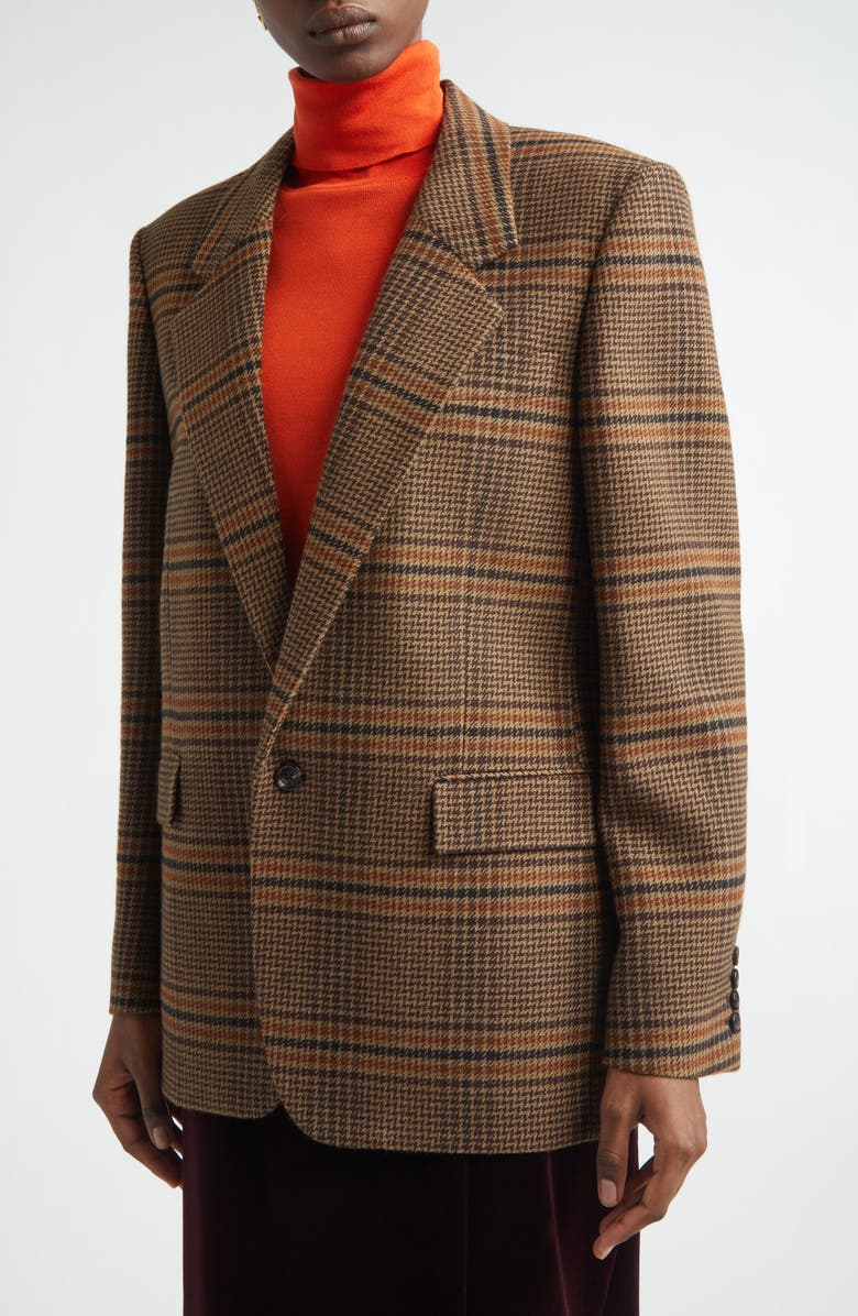 Saint Laurent Prince of Wales Plaid Wool Blazer, Alternate, color, Marron/ Beige/ Roux