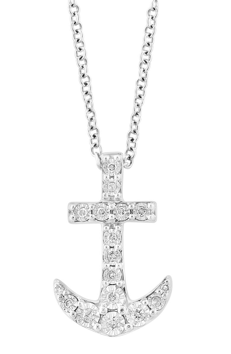 EFFY Sterling Silver Diamond Anchor Pendant Necklace - 0.09ct., Alternate, color,