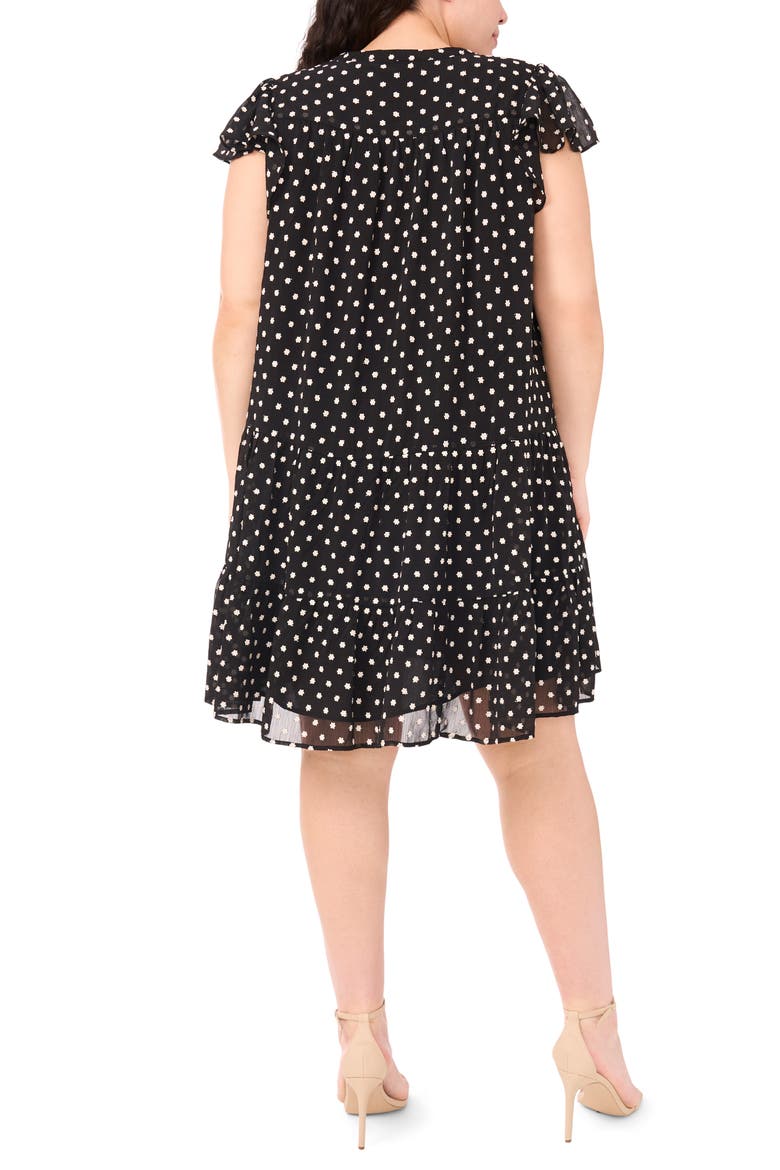 Floral Embroidered Flutter Sleeve Tiered Dress, Alternate, color, RICH BLACK