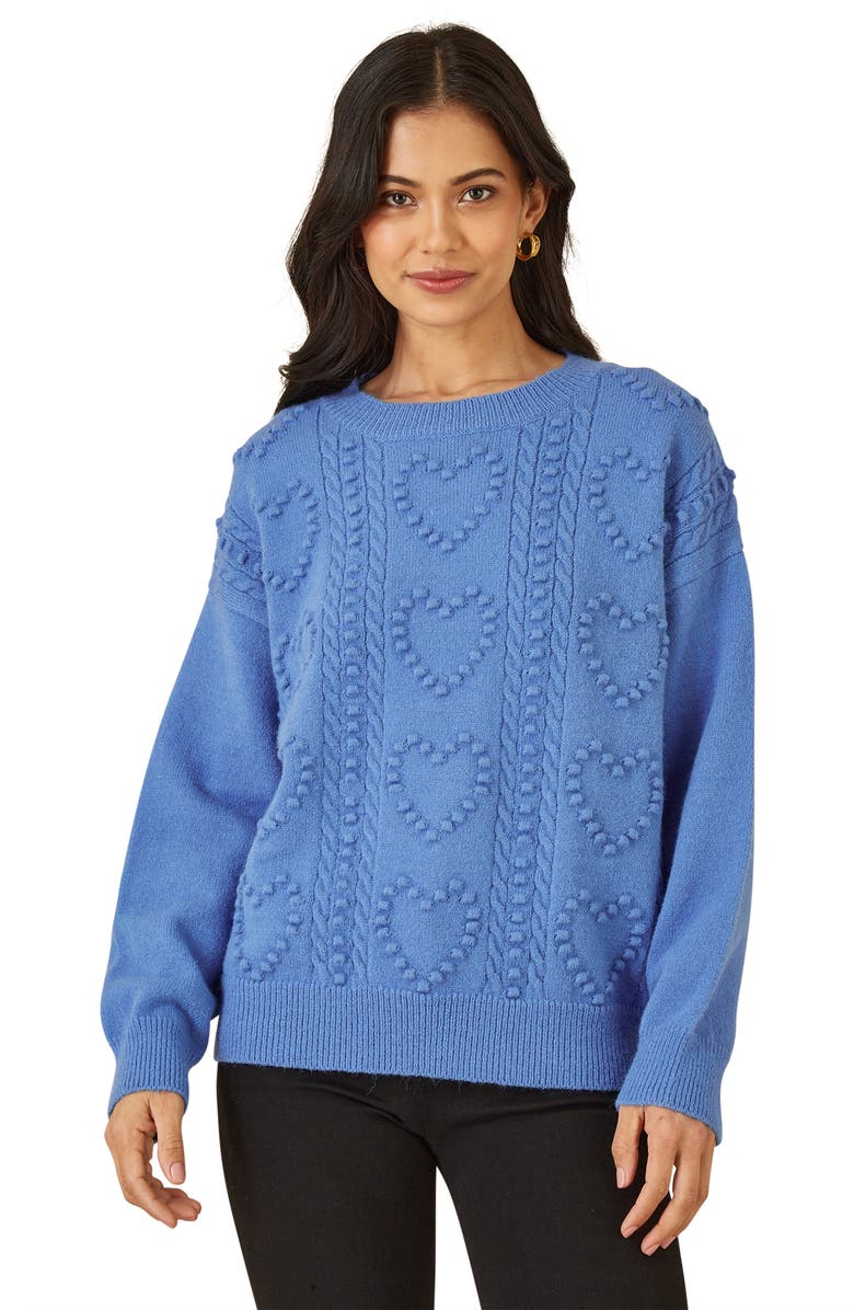 Yumi Heart Detail Relaxed Knit Sweater, Main, color, Blue