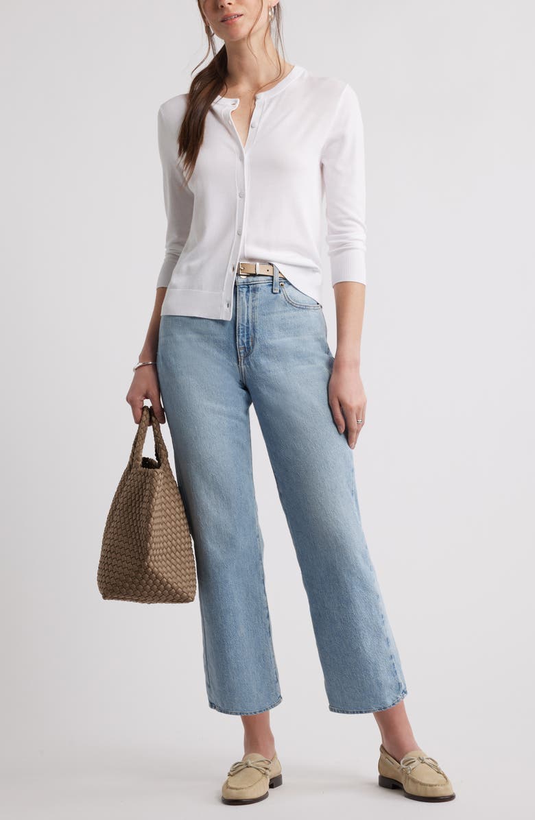 Caslon<sup>®</sup> Crewneck Cardigan, Alternate, color, White