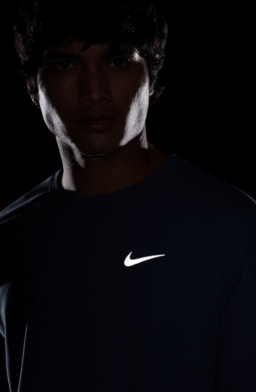 Nike Stride Dri-fit Long Sleeve Waffle Crewneck Running Short In Blue
