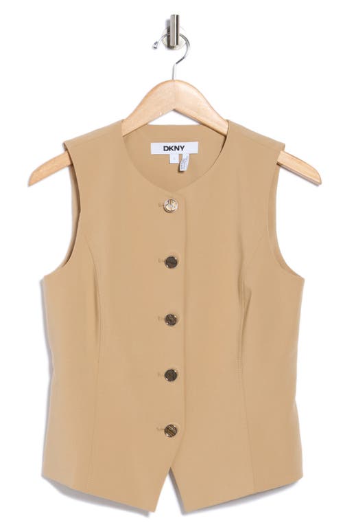 Dkny Button Front Vest In Neutral