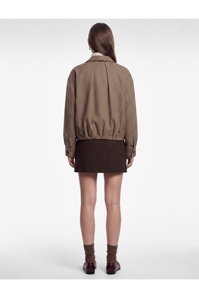 Funnel Long Sleeve Plaid Bomber Jacket with Pocket Detail, Alternate, color, BROWN CHECK