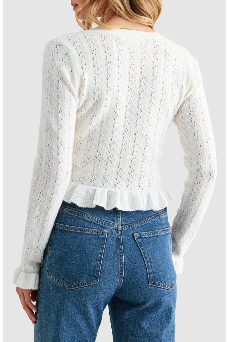 Pointelle Ruffle Hem Crop Cardigan, Alternate, color, OFF WHITE