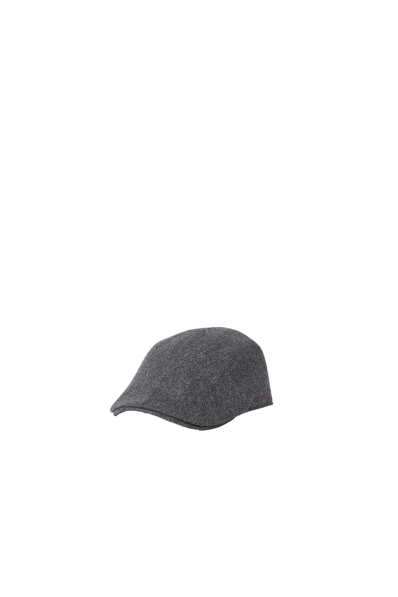 Virgin wool flannel flat cap with embroidered logo, Alternate, color, Dark Grey