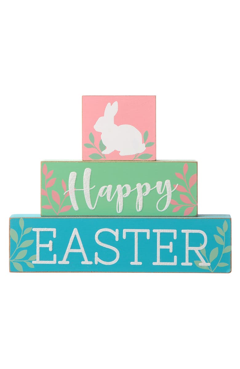 Glitzhome 9.5"L Wooden Easter Block Table Decor, Main, color, Blue