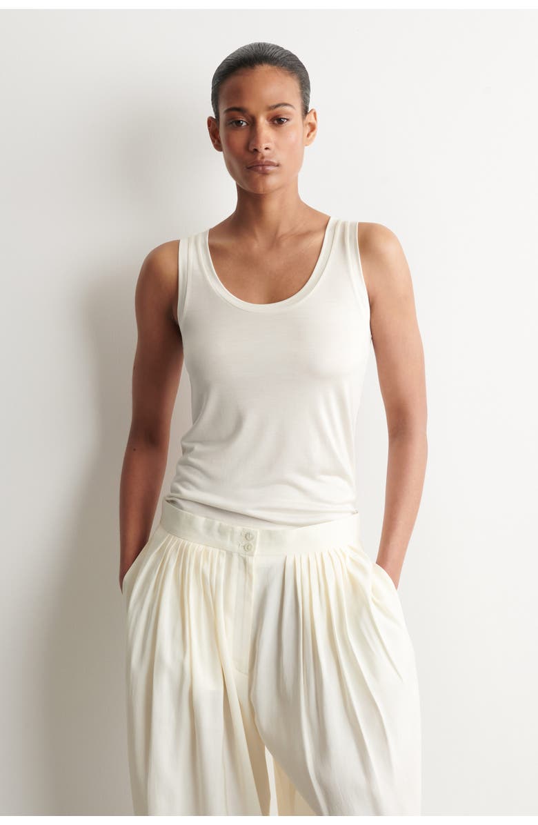 COS Scoop-neck Silk-jersey Tank Top, Main, color, White