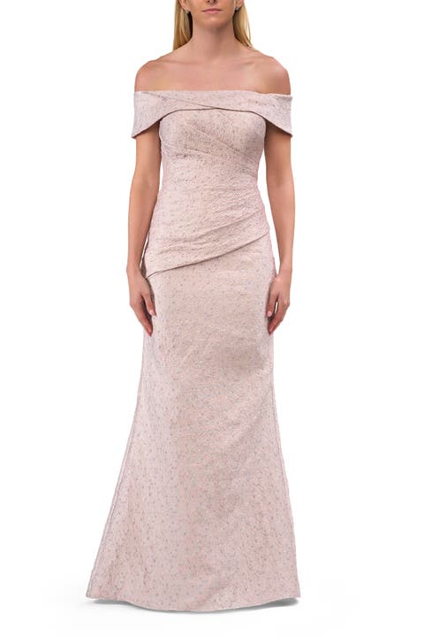 Off-the-Shoulder Textured Evening Gown