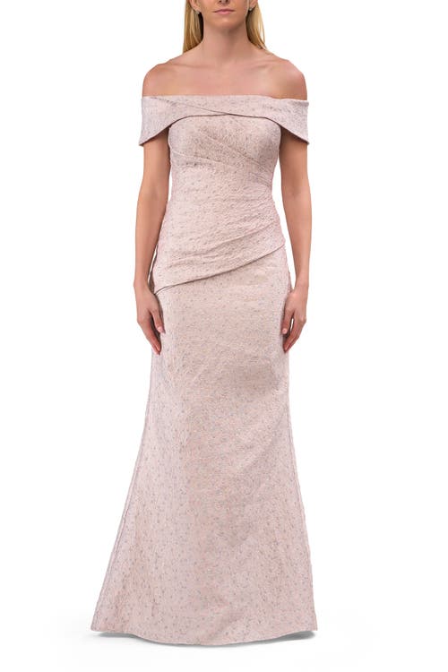 La Femme Off-the-Shoulder Textured Evening Gown in Blush at Nordstrom, Size 4