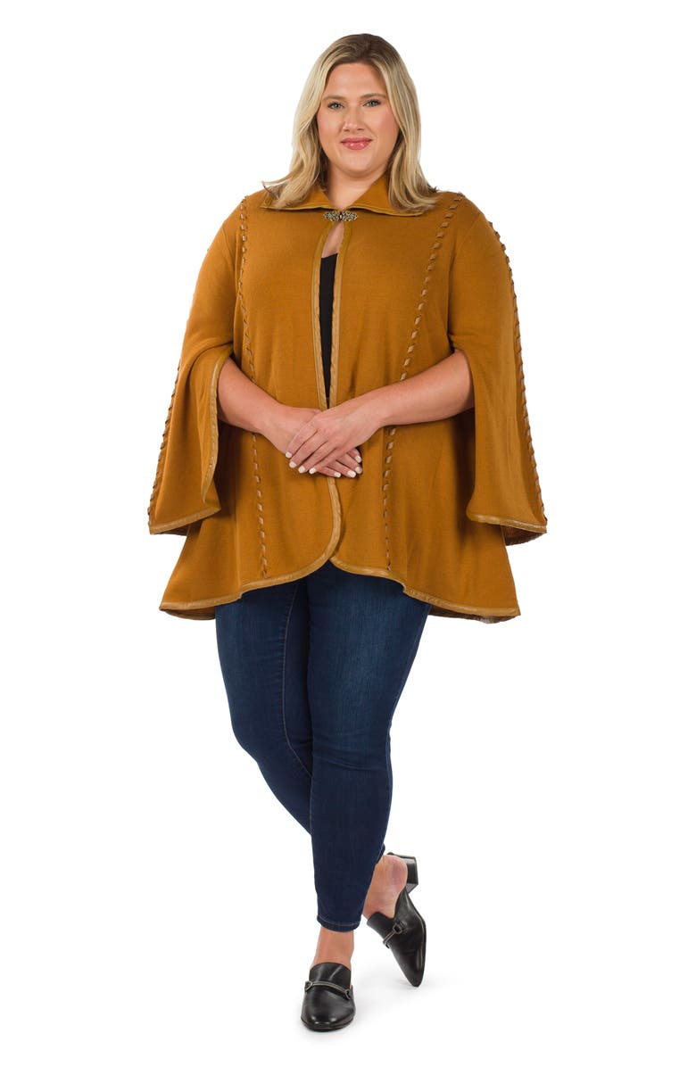 Patricia Nash Faux Leather Trim Cape, Alternate, color, Camel
