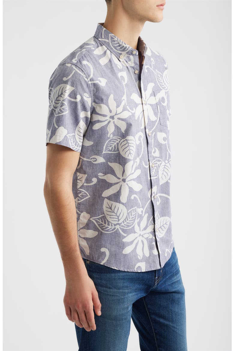 Tiare Pareau Floral Cotton Button-Down Shirt, Alternate, color, CADET