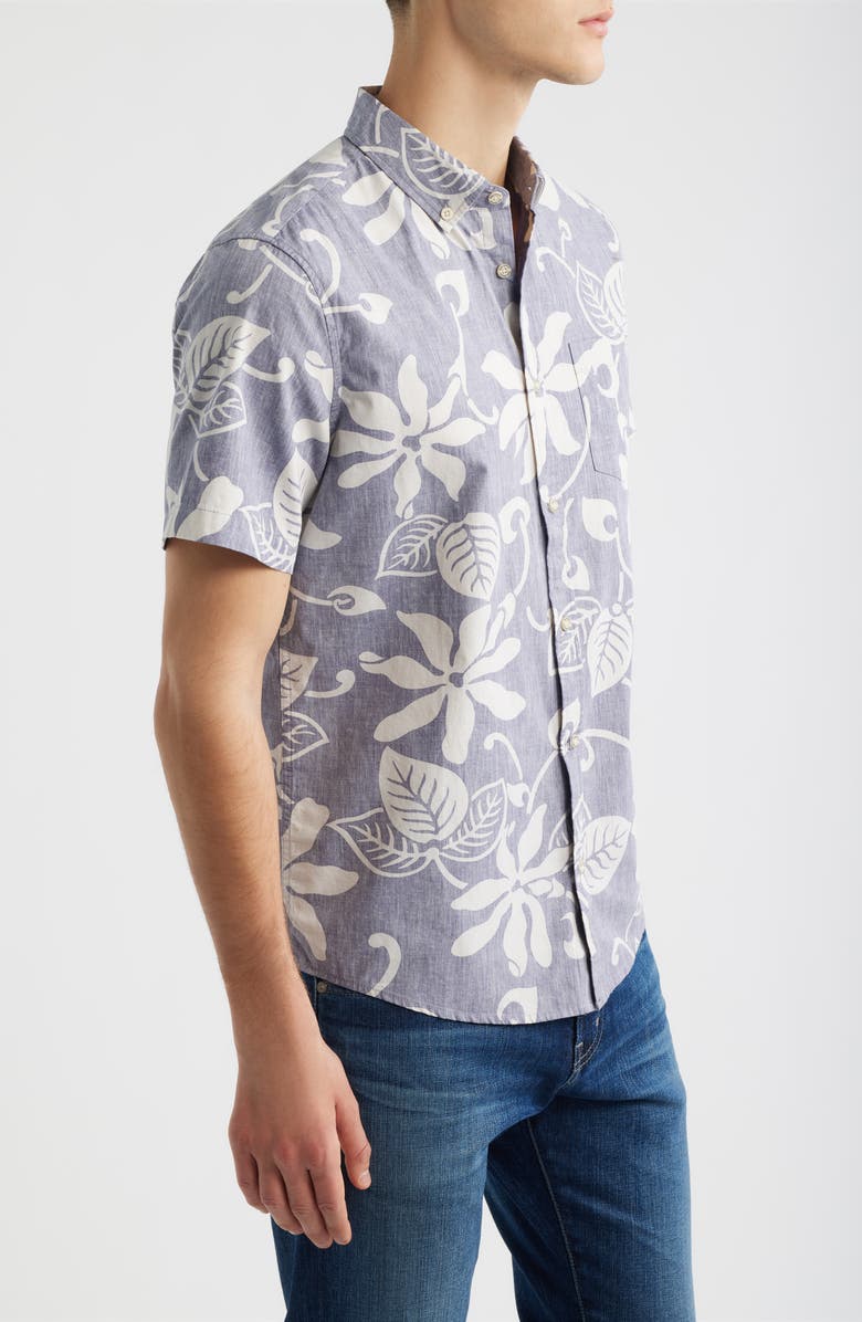 Reyn Spooner Tiare Pareau Floral Cotton Button-Down Shirt, Alternate, color, Cadet