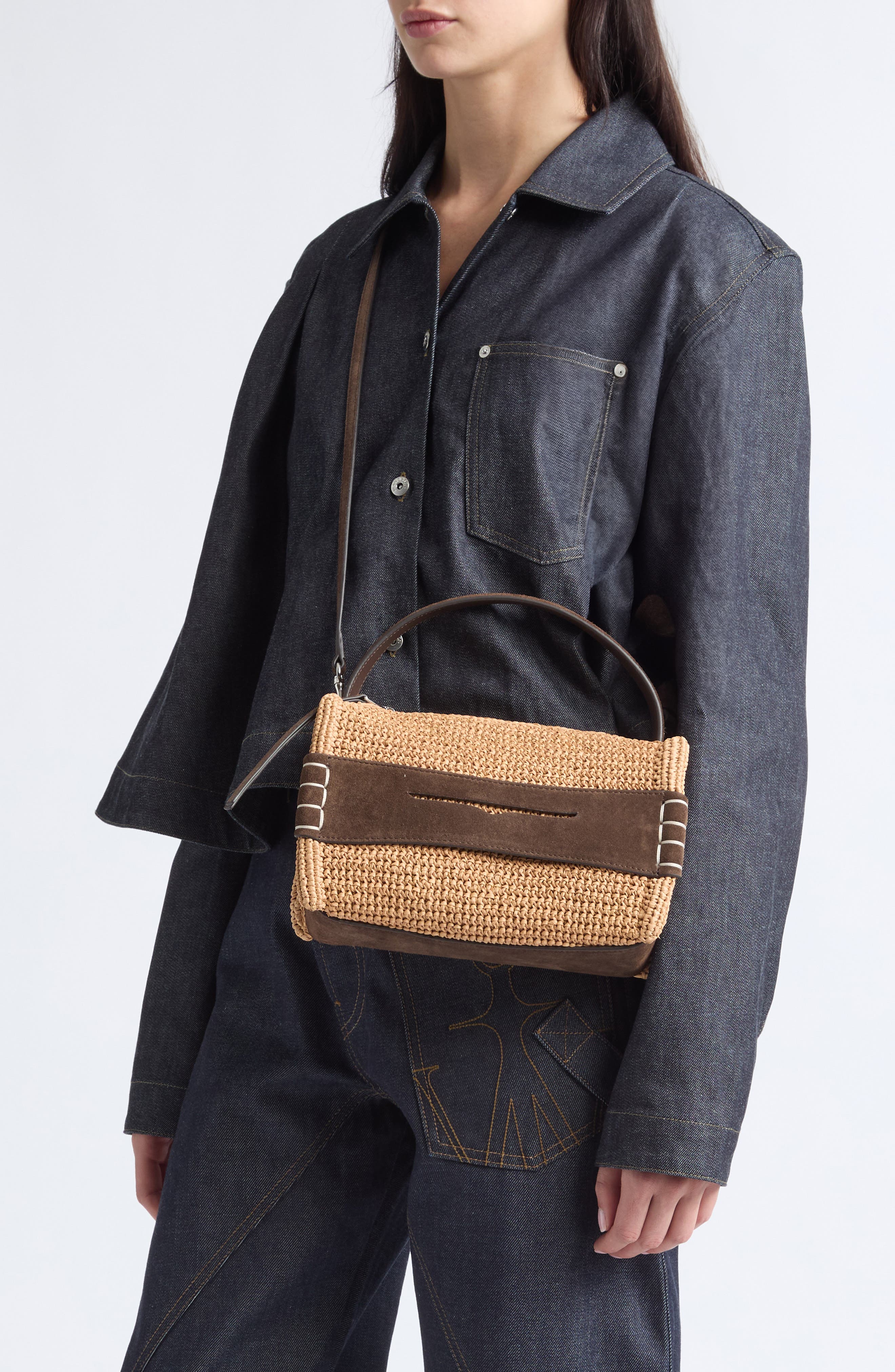 Small Loafer Raffia & Suede Handbag, Alternate, color, NATURAL/ BROWN 094