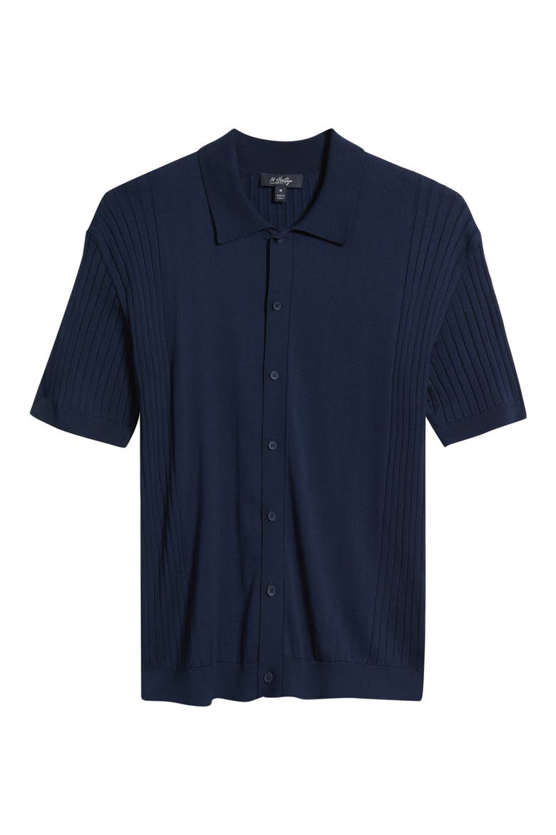 Short Sleeve Button-Up Cotton & Silk Sweater, Alternate, color, DRESS BLUES