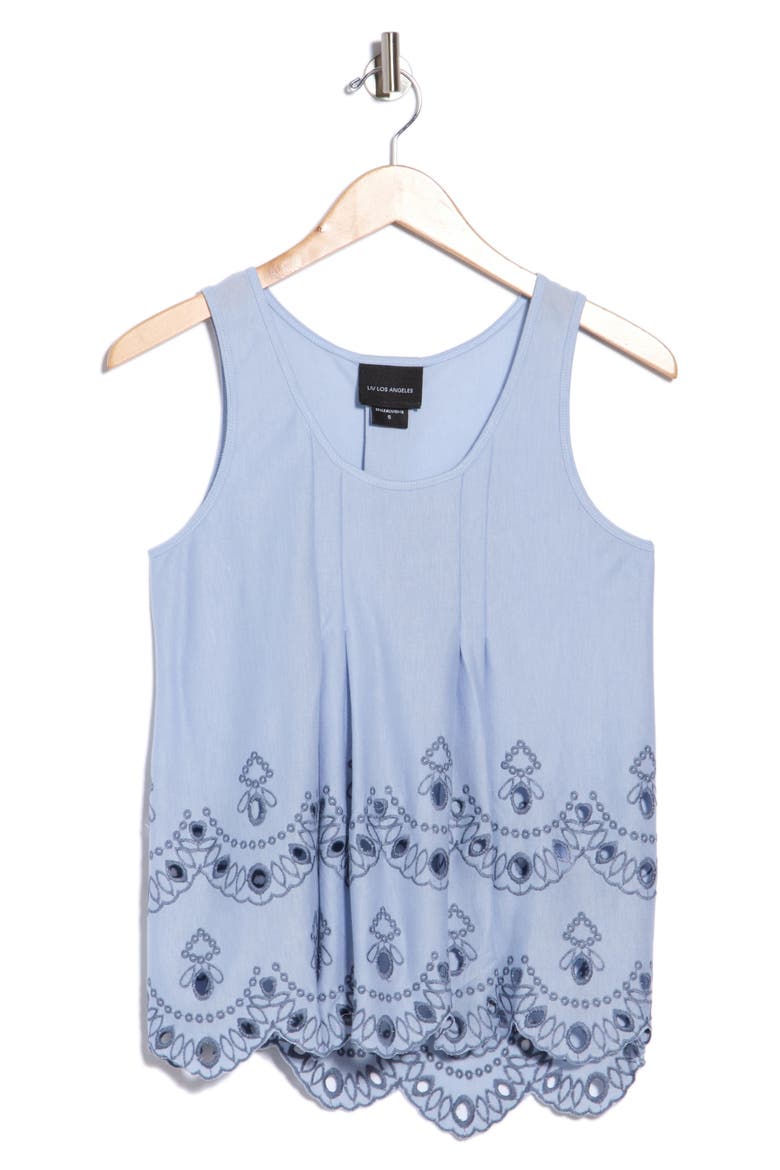 Embroidered Eyelet Cutout Tank, Main, color, CHAMBRAY