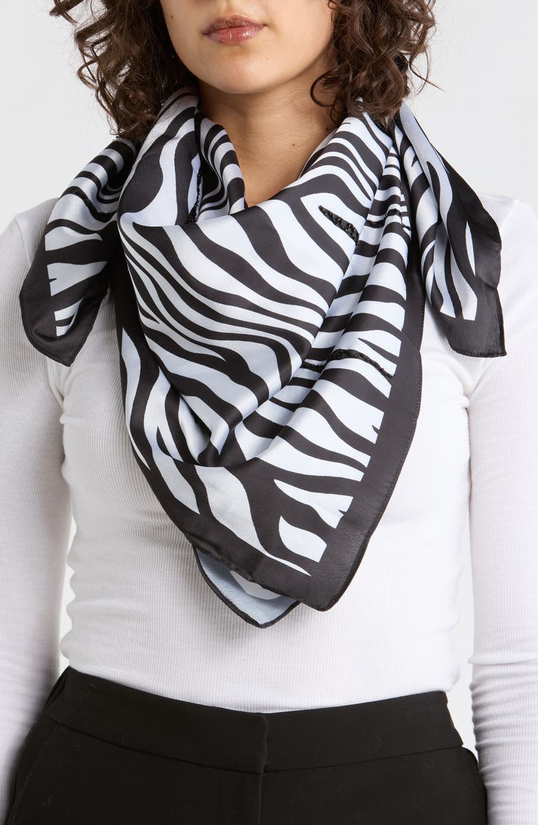 Steve Madden Zebra Print Square Scarf, Main, color, Zebra