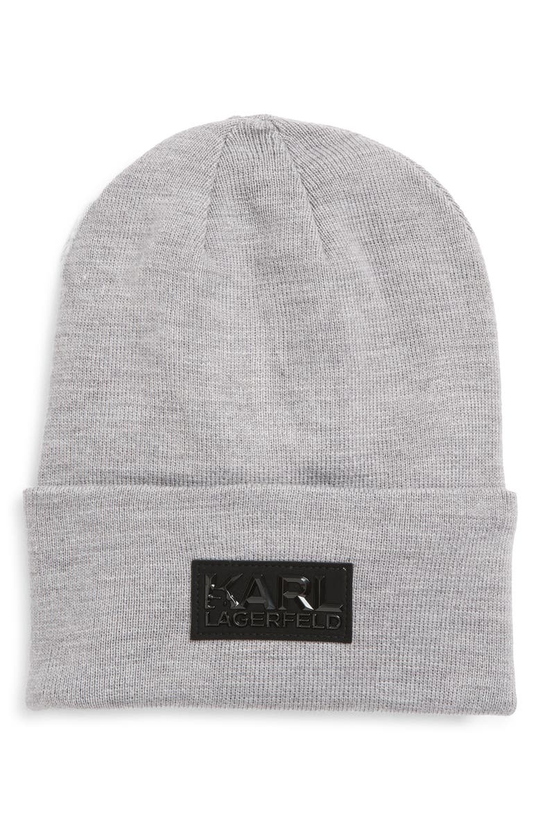 KARL LAGERFELD PARIS Fleece Lined Beanie, Main, color, Grey