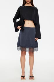 LIONESS Skin Lace Detail Satin Skirt
