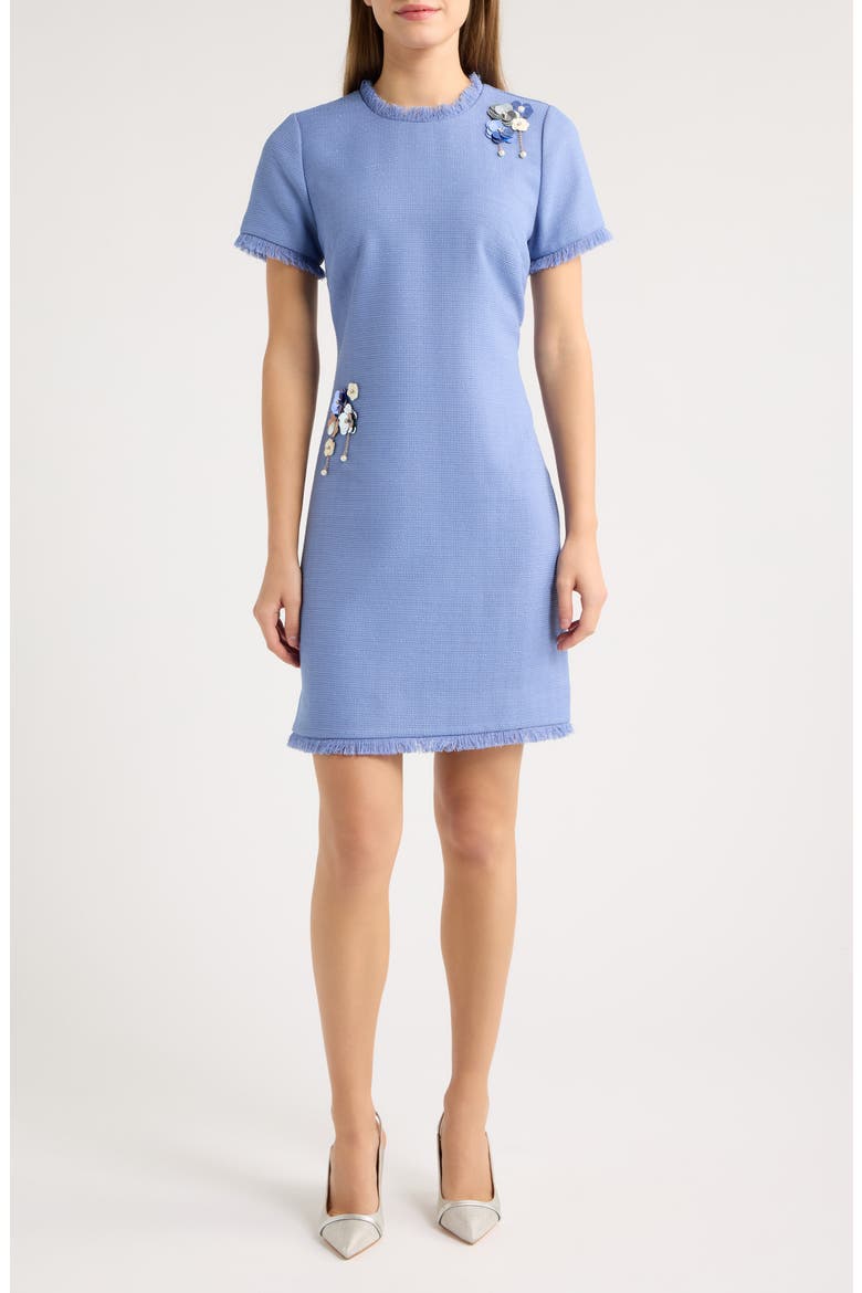 Paillette Floral Detail Sheath Dress, Main, color, BLUE FROST