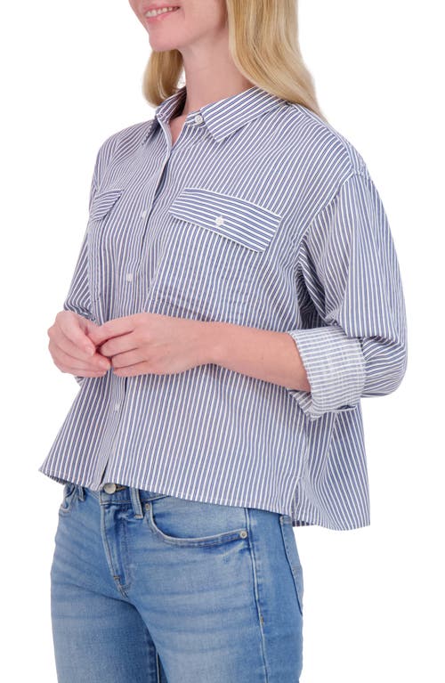 Lucky Brand Stripe Cropped Button-up Shirt In Blue Stripe