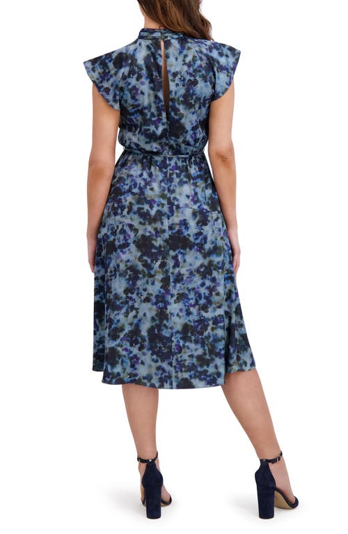 London Times Flutter Sleeve Fit & Flare Midi Dress In Blue