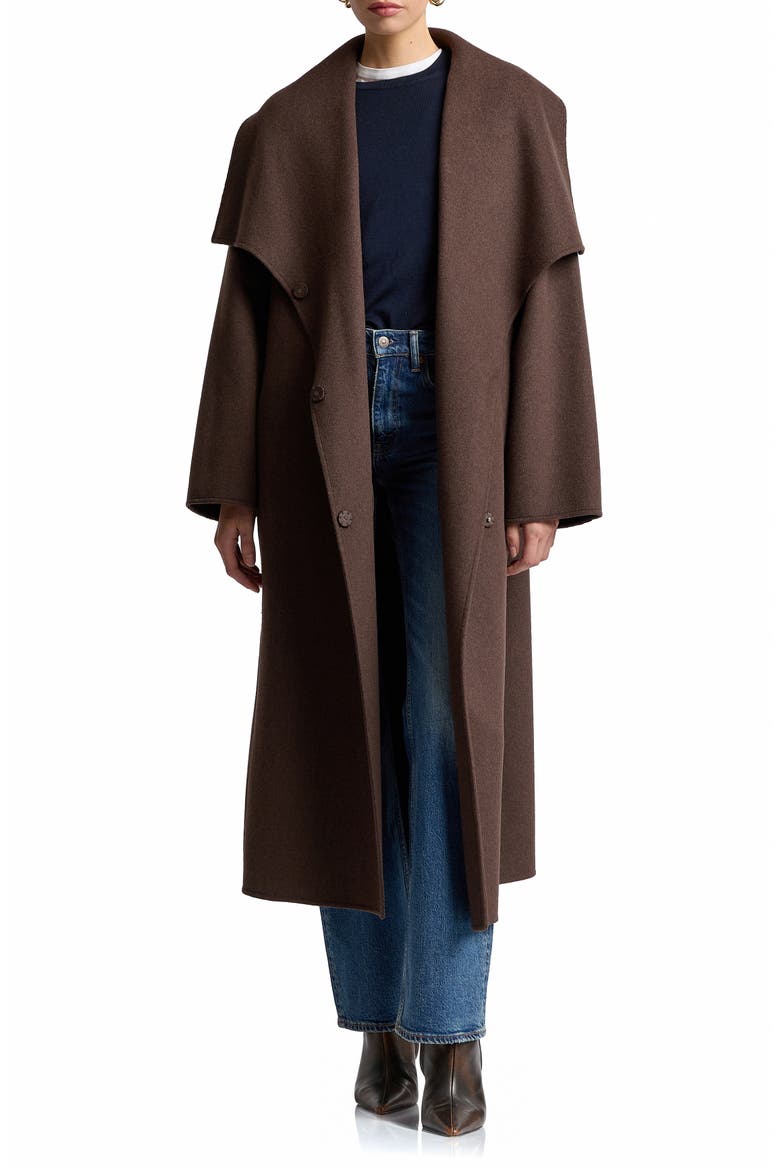 Shawl Collar Long Coat, Main, color, DARK TRUFFLE
