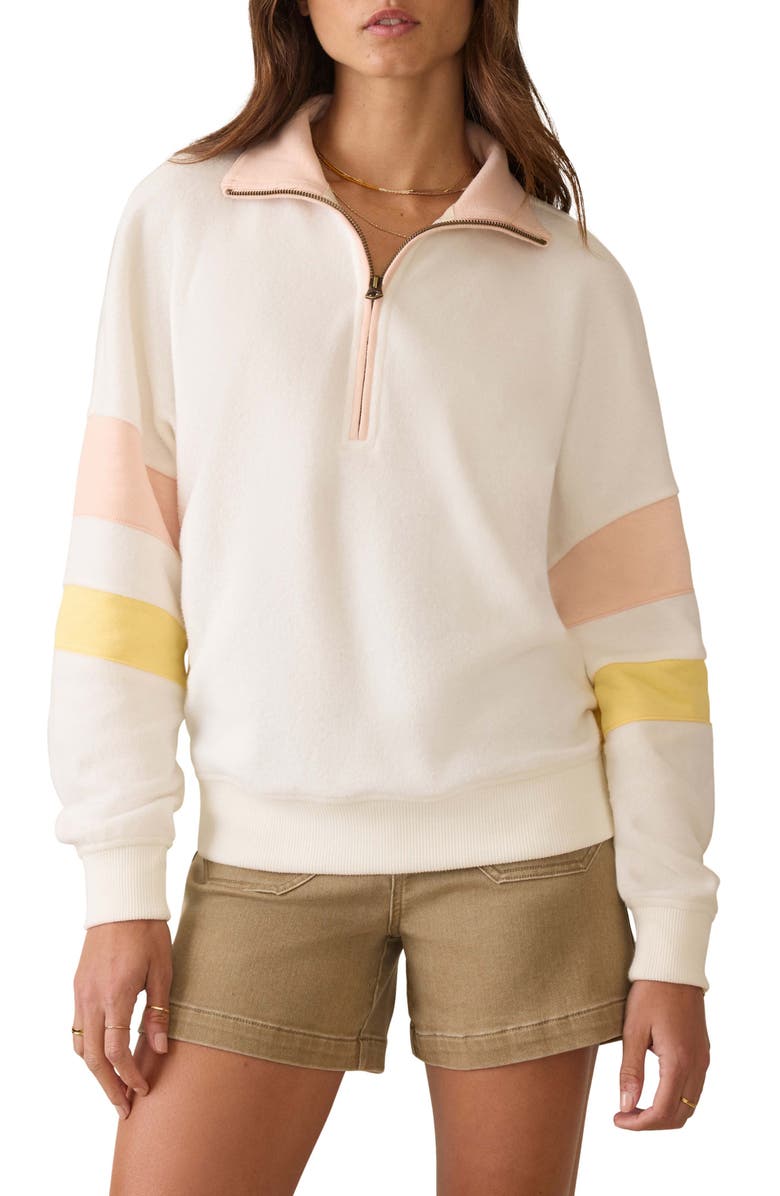 Faherty Beach Quarter Zip Fleece Pullover, Main, color, Egret Multi