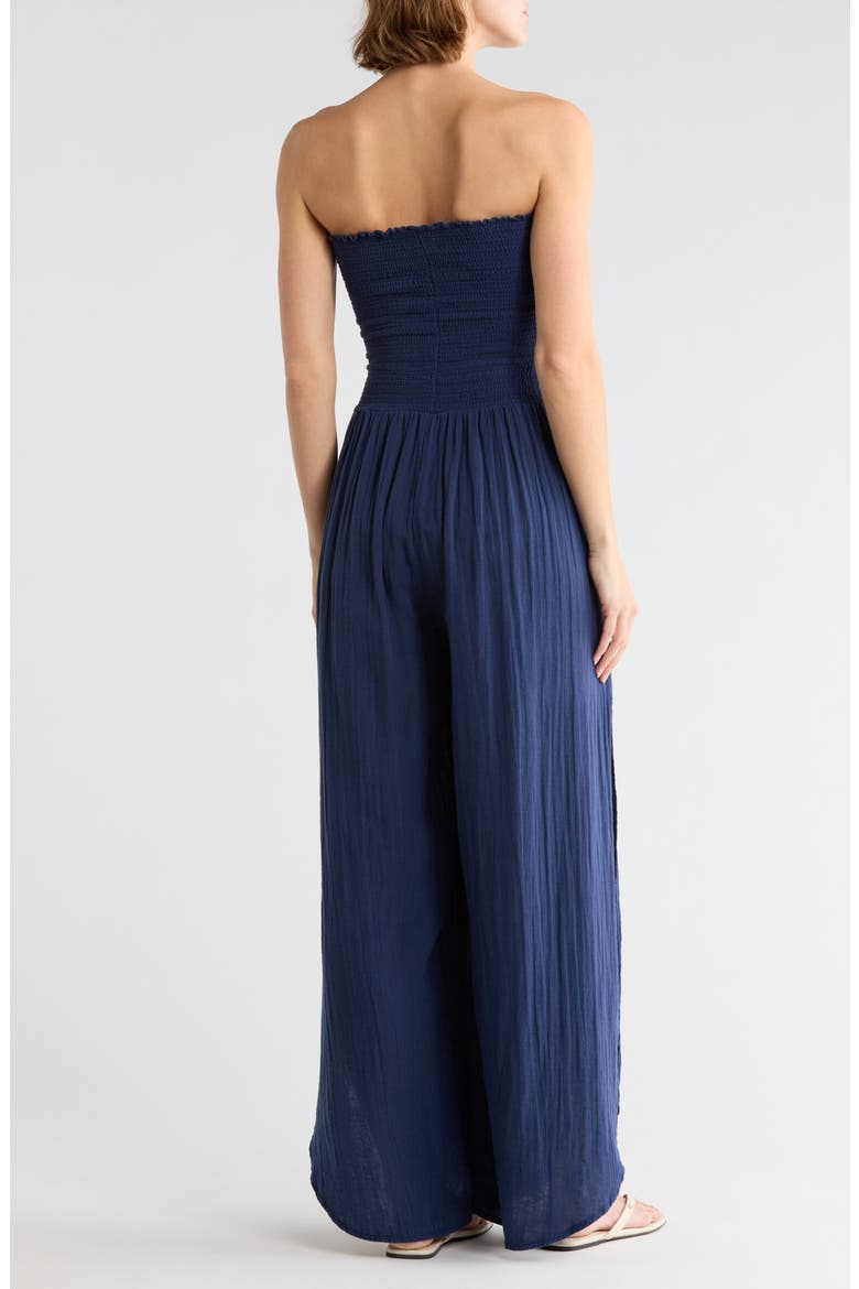 Strapless Smocked Jumpsuit, Alternate, color, NAVY