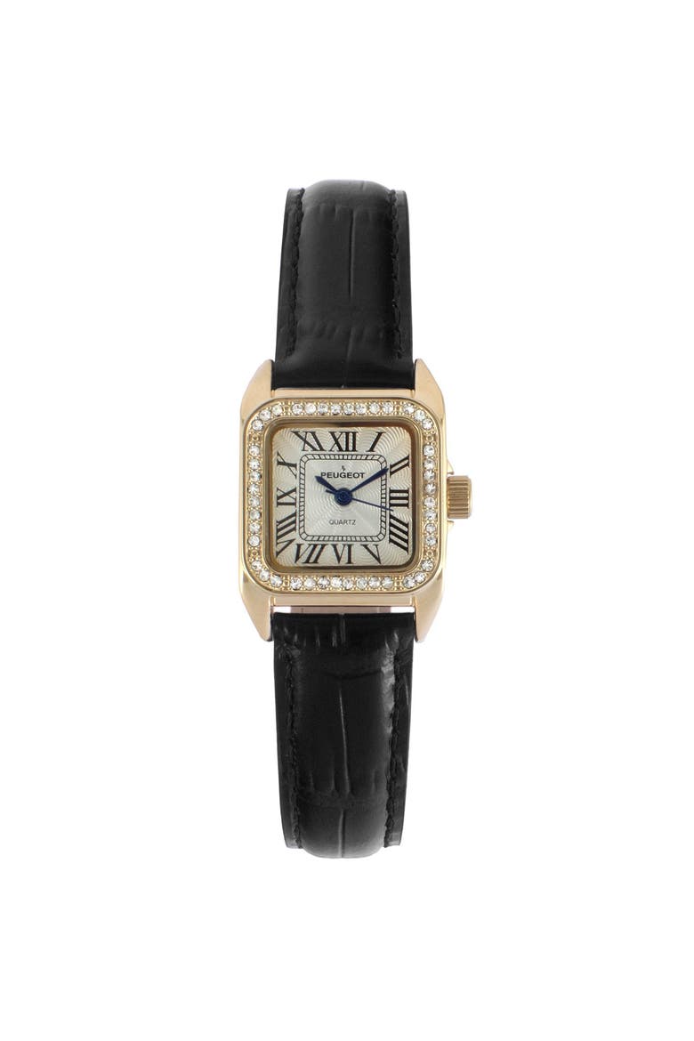 Status Square Crystal Bezel Leather Watch - 34x24MM, Main, color, Black
